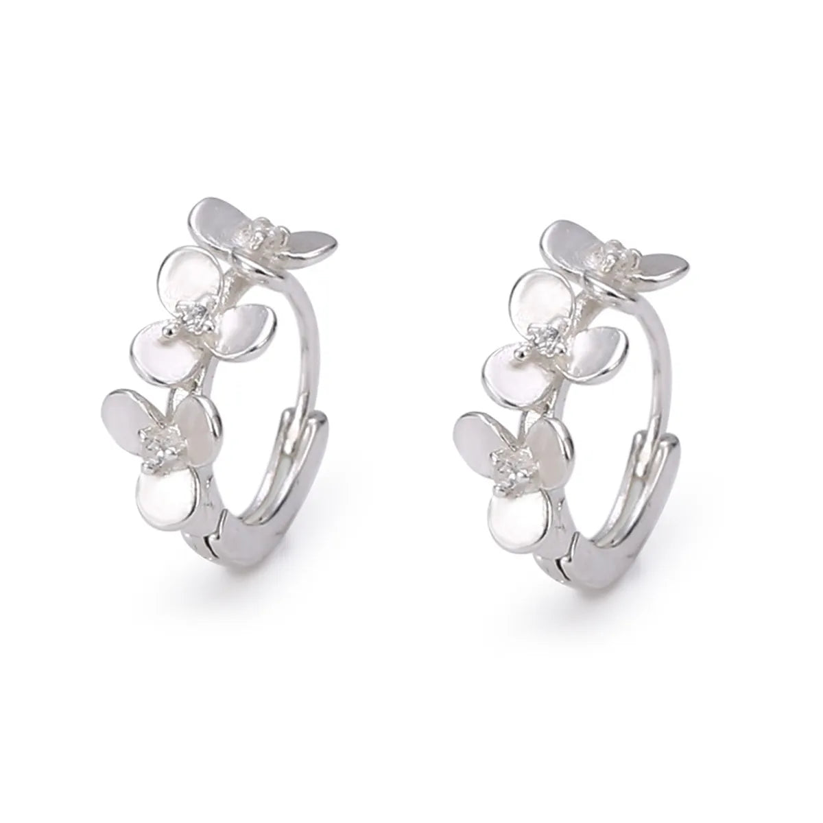 1 Pair Fashion Flower Sterling Silver Plating Hoop Earrings