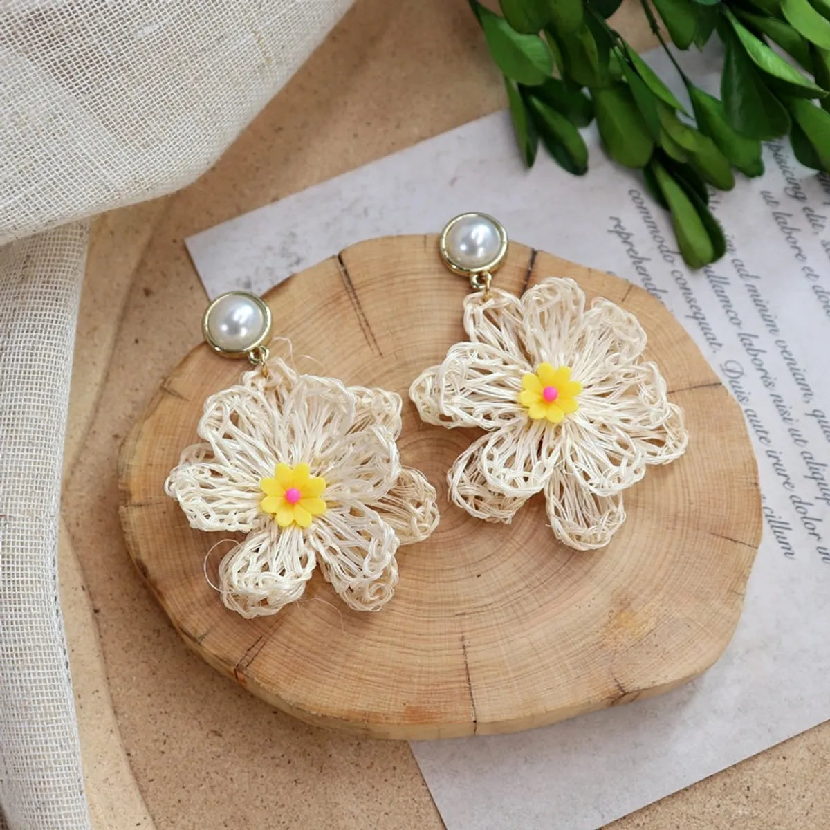 1 Pair Fashion Geometric Alloy Natural Rattan Wood Handmade Women's Drop Earrings