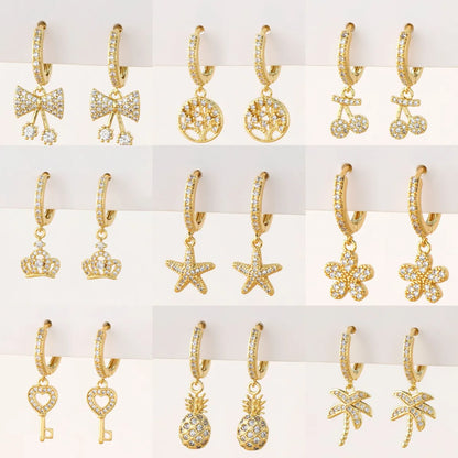 1 Pair Fashion Geometric Plating Copper Zircon Drop Earrings