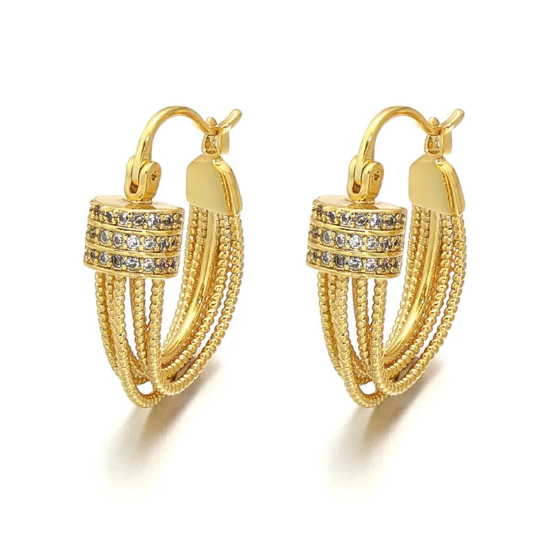 1 Pair Fashion Geometric Copper Plating Zircon Earrings