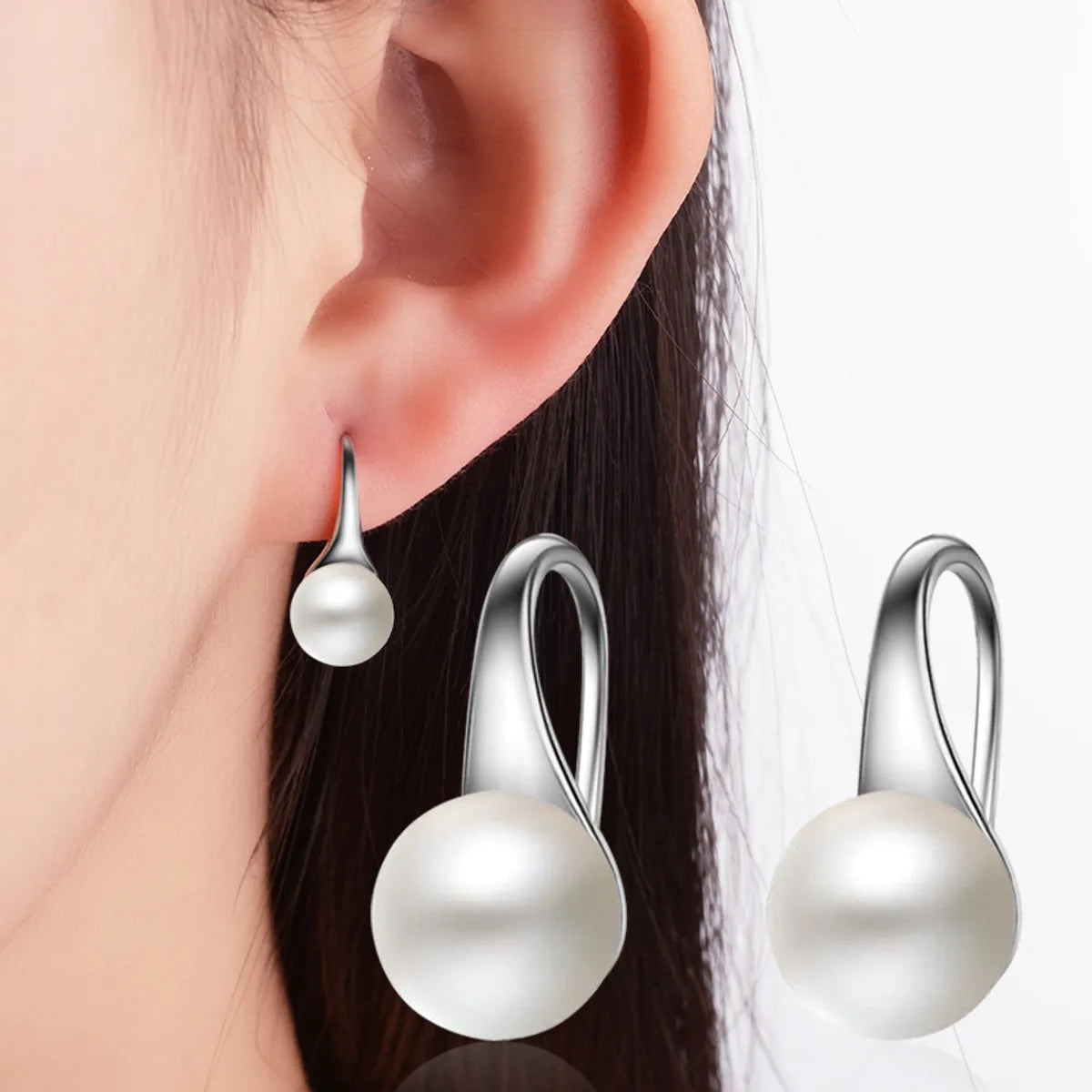 1 Pair Fashion Geometric Sterling Silver Inlaid Pearls Drop Earrings