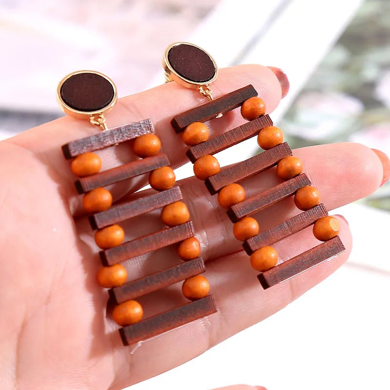 1 Pair Fashion Geometric Wood Handmade Women'S Drop Earrings