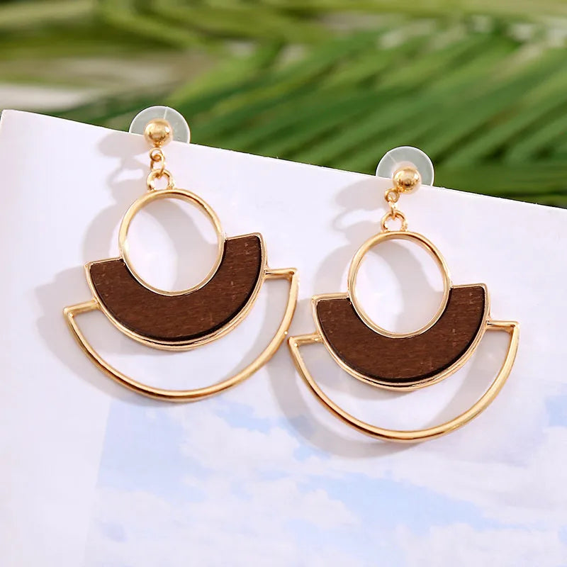 1 Pair Fashion Geometric Wood Handmade Women'S Drop Earrings