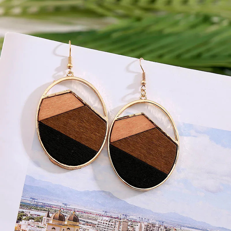 1 Pair Fashion Geometric Wood Handmade Women'S Drop Earrings