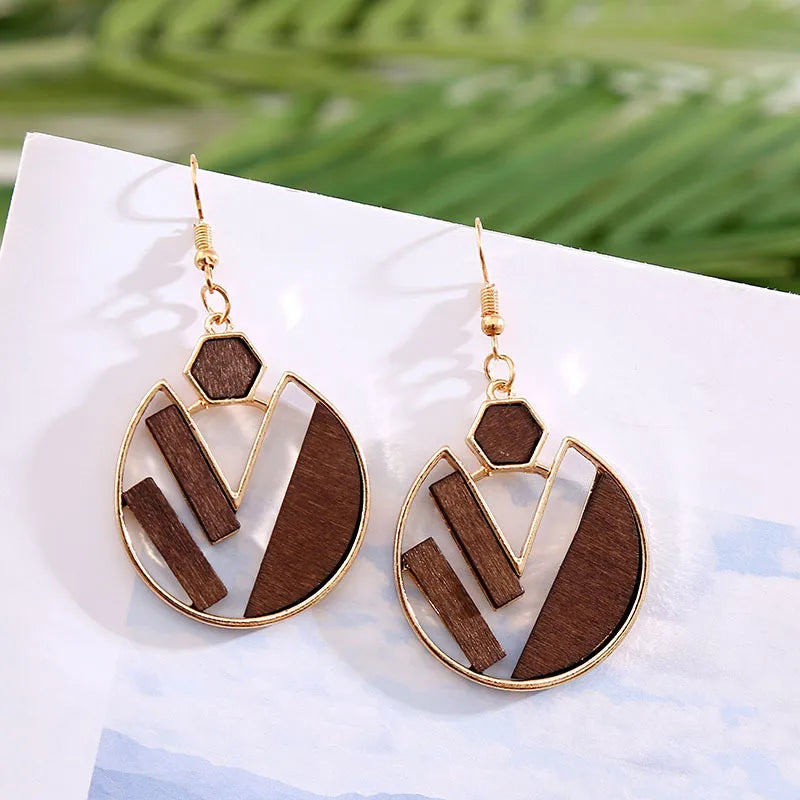 1 Pair Fashion Geometric Wood Handmade Women'S Drop Earrings