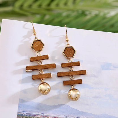 1 Pair Fashion Geometric Wood Handmade Women'S Drop Earrings