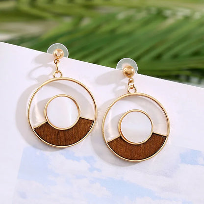 1 Pair Fashion Geometric Wood Handmade Women'S Drop Earrings