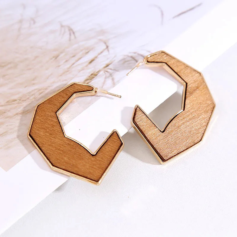 1 Pair Fashion Geometric Wood Handmade Women'S Drop Earrings