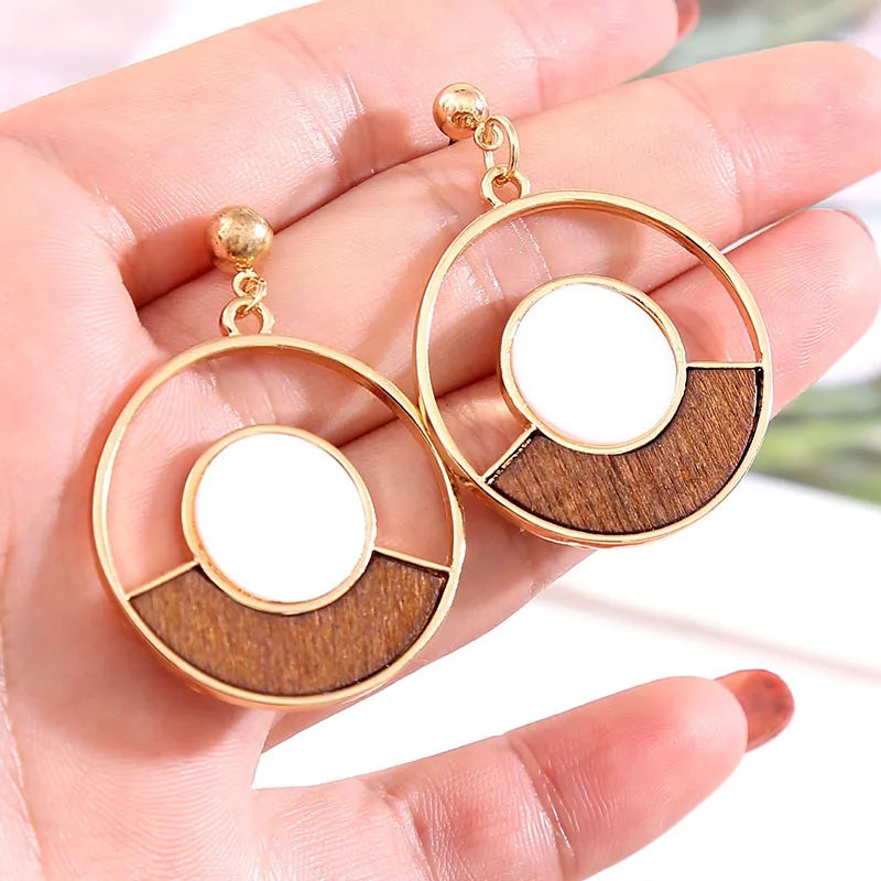 1 Pair Fashion Geometric Wood Handmade Women'S Drop Earrings