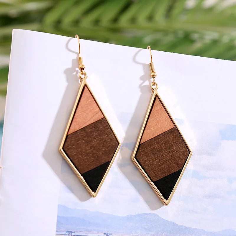 1 Pair Fashion Geometric Wood Handmade Women'S Drop Earrings