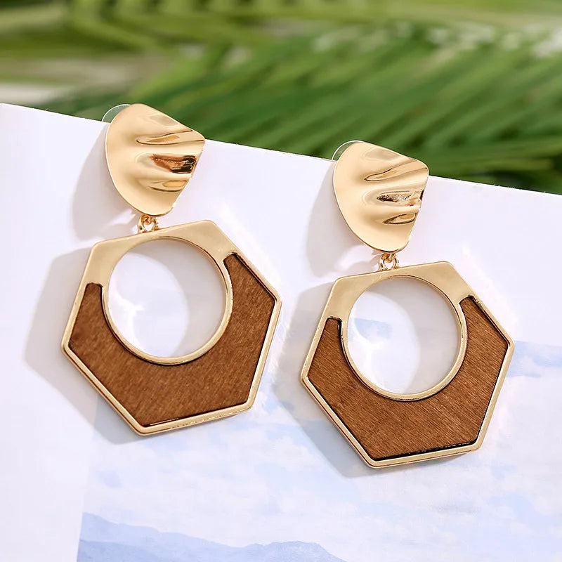 1 Pair Fashion Geometric Wood Handmade Women'S Drop Earrings