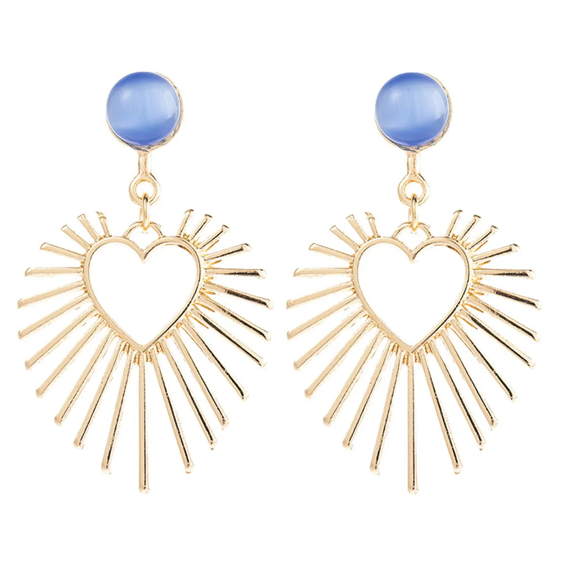 1 Pair Fashion Heart Shape Alloy Inlay Opal Women's Drop Earrings