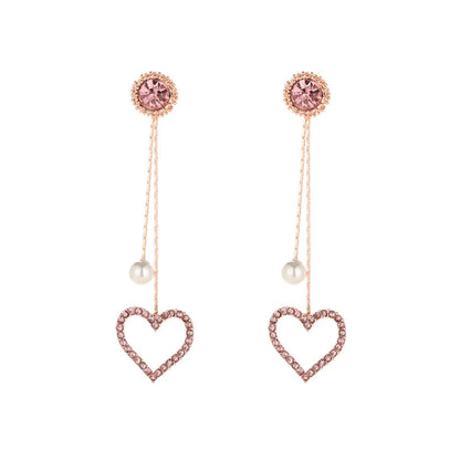 1 Pair Fashion Heart Shape Alloy Inlay Rhinestones Women's Drop Earrings