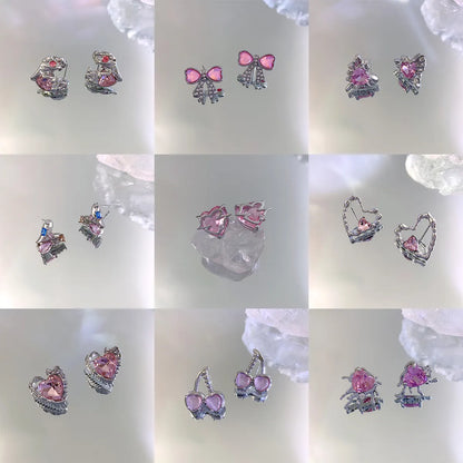 1 Pair Fashion Heart Shape Alloy Inlay Rhinestones Women's Ear Studs