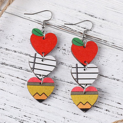 1 Pair Fashion Heart Shape Apple Wood Drop Earrings