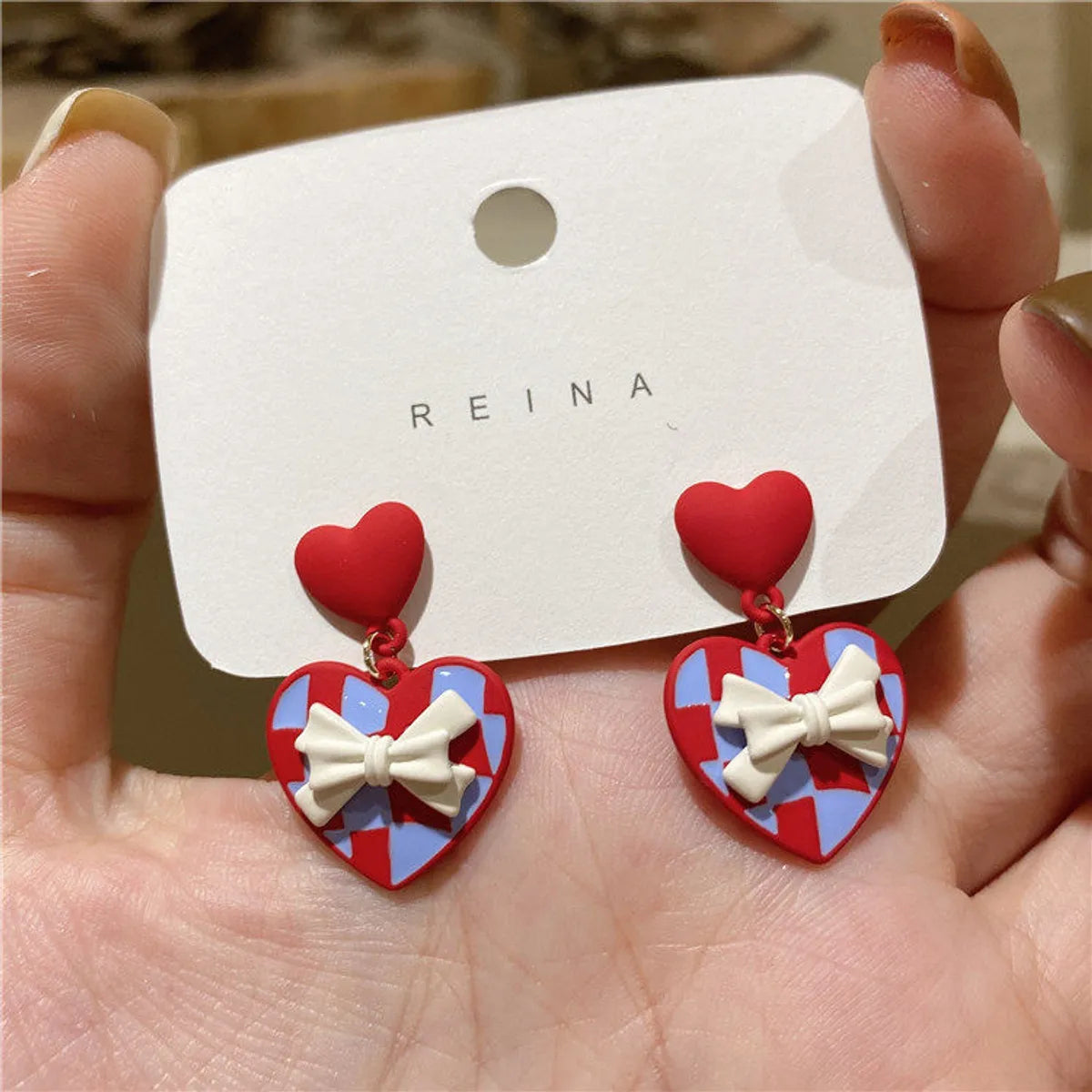 1 Pair Fashion Heart Shape Bow Knot Alloy Enamel Stoving Varnish Valentine's Day Women's Drop Earrings