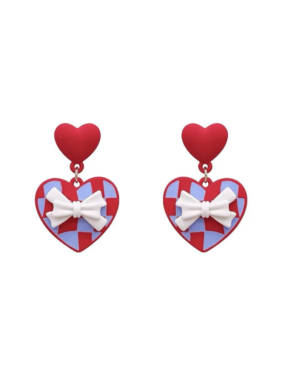 1 Pair Fashion Heart Shape Bow Knot Alloy Enamel Stoving Varnish Valentine's Day Women's Drop Earrings