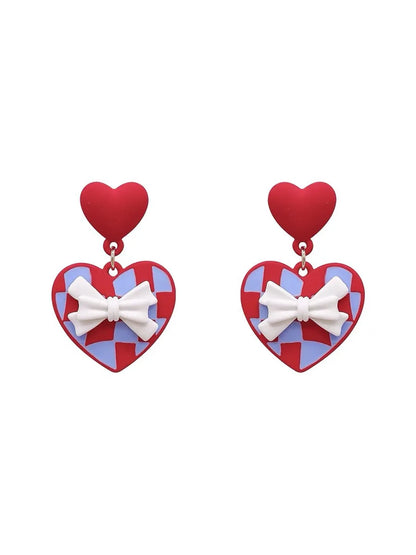 1 Pair Fashion Heart Shape Bow Knot Alloy Enamel Stoving Varnish Valentine's Day Women's Drop Earrings