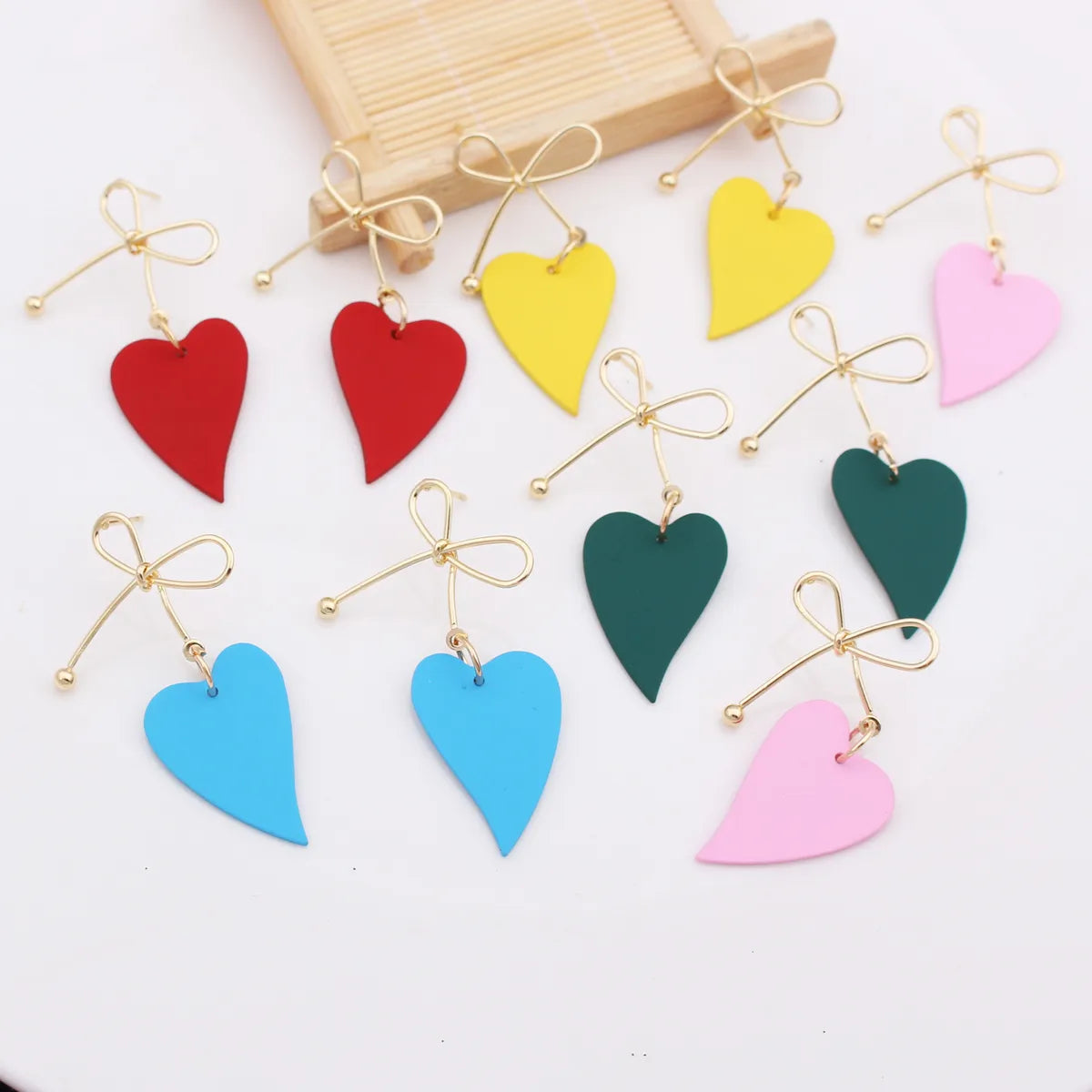 1 Pair Fashion Heart Shape Bow Knot Alloy Plating Women's Drop Earrings