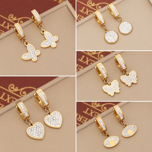 1 Pair Fashion Heart Shape Butterfly Stainless Steel Plating Zircon Dangling Earrings