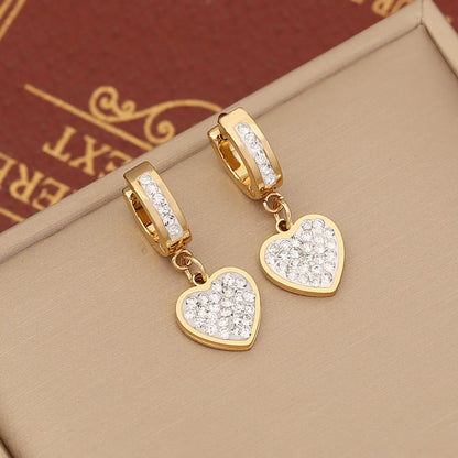 1 Pair Fashion Heart Shape Butterfly Stainless Steel Plating Zircon Dangling Earrings