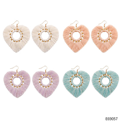 1 Pair Fashion Heart Shape Cloth Handmade Tassel Women's Drop Earrings