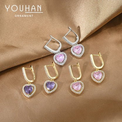 1 Pair Fashion Heart Shape Copper Irregular Plating Zircon Drop Earrings