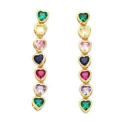 1 Pair Fashion Heart Shape Copper Plating Inlay Zircon Drop Earrings