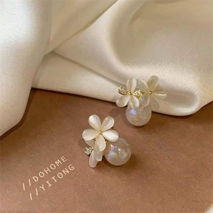 1 Pair Fashion Heart Shape Flower Bow Knot Imitation Pearl Alloy Rhinestone Inlay Opal Women'S Earrings