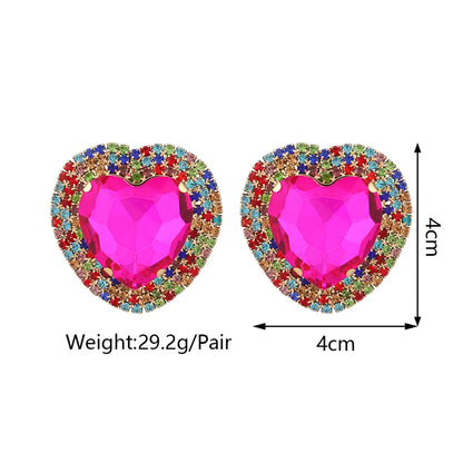 1 Pair Fashion Heart Shape Metal Inlay Rhinestones Women'S Ear Studs