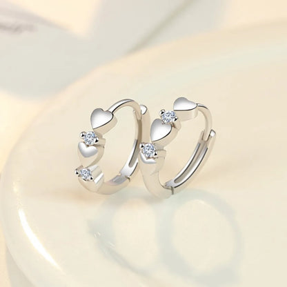 1 Pair Fashion Heart Shape Metal Inlay Zircon Women's Hoop Earrings