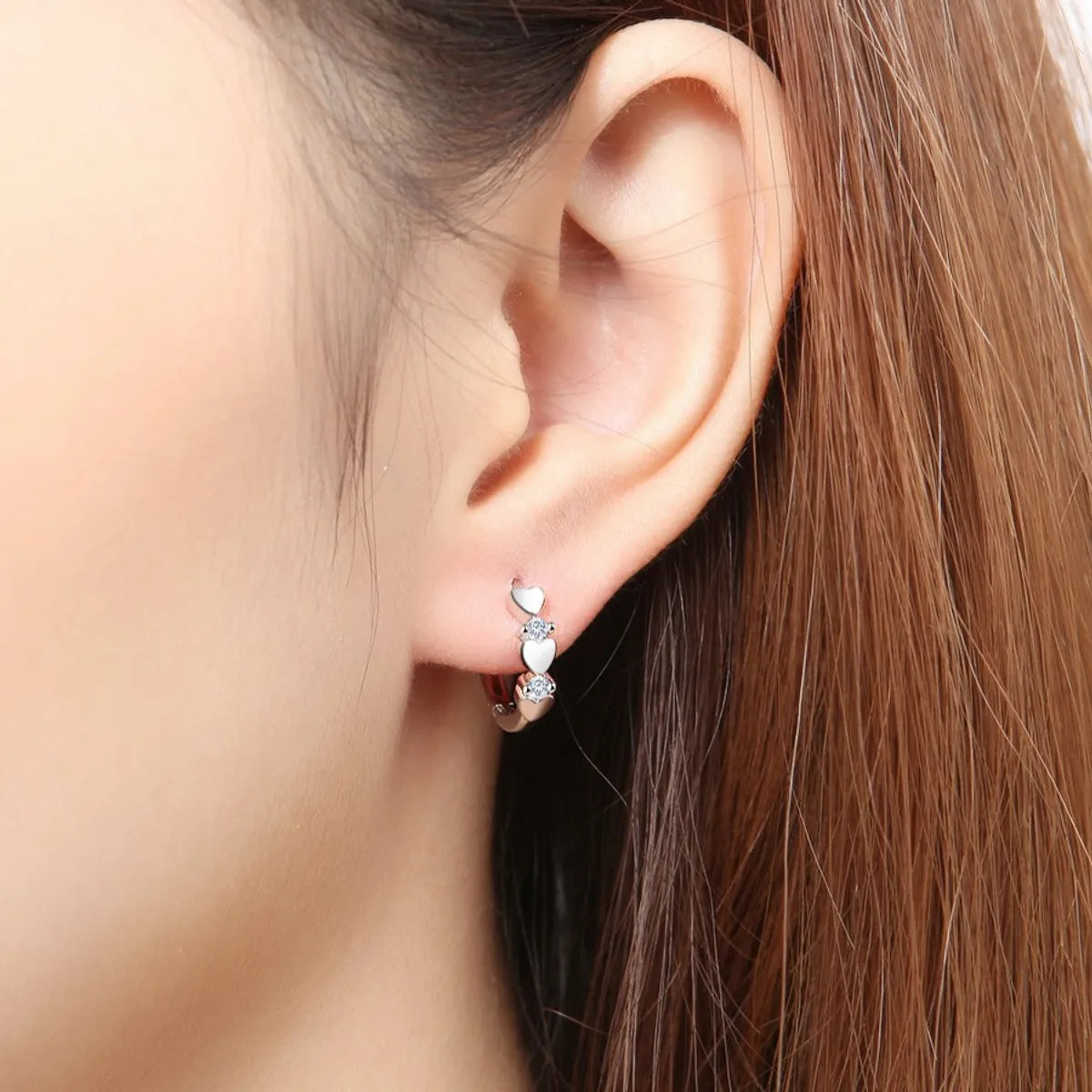 1 Pair Fashion Heart Shape Metal Inlay Zircon Women's Hoop Earrings