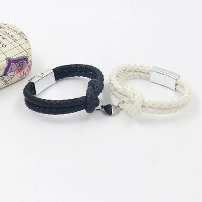 Fashion Heart Shape Pu Leather Braid Couple Bracelets