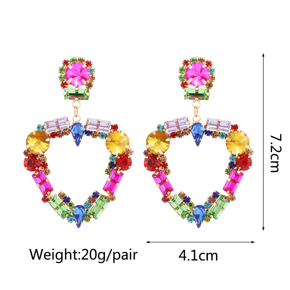 1 Pair Fashion Heart Shape Rhinestone Glass Hollow Out Women'S Chandelier Earrings