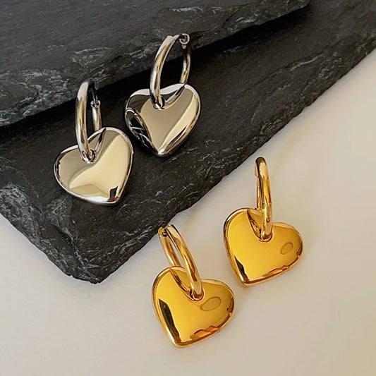 1 Pair Fashion Heart Shape Titanium Steel Drop Earrings