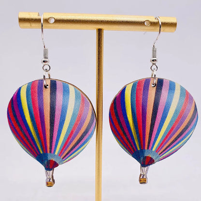 1 Pair Fashion Hot Air Balloon Wood Patchwork Women's Drop Earrings