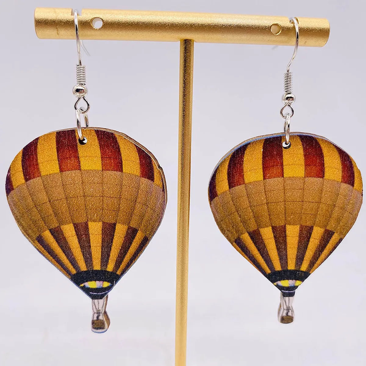 1 Pair Fashion Hot Air Balloon Wood Patchwork Women's Drop Earrings