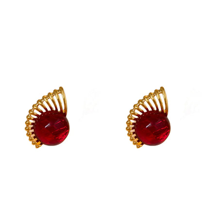 1 Pair Fashion Irregular Sector Copper Plating Inlay Resin Pearl Zircon Ear Studs