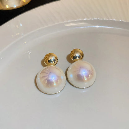 1 Pair Fashion Irregular Sector Copper Plating Inlay Resin Pearl Zircon Ear Studs