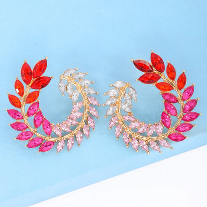 1 Pair Fashion Leaf Alloy Inlay Artificial Rhinestones Women's Ear Studs