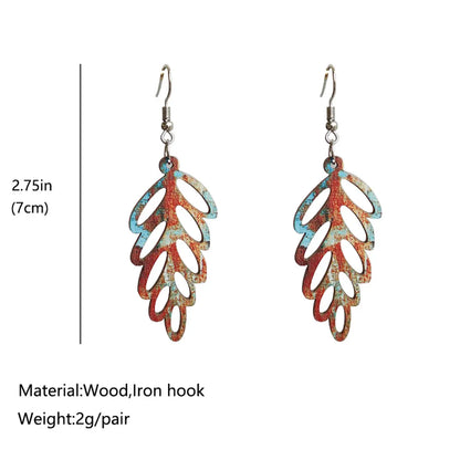 1 Pair Fashion Leaf Wood Hollow Out Women's Drop Earrings