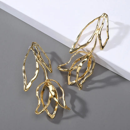 1 Pair Fashion Leaves Metal Plating Gold Plated Women'S Drop Earrings