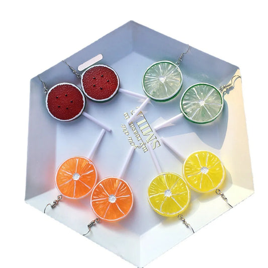 1 Pair Fashion Lemon Resin Patchwork Women'S Earrings