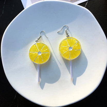 1 Pair Fashion Lemon Resin Patchwork Women'S Earrings