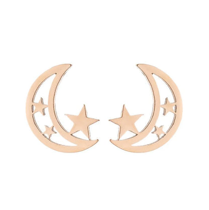 1 Pair Fashion Moon Heart Shape Snowflake Stainless Steel Ear Studs