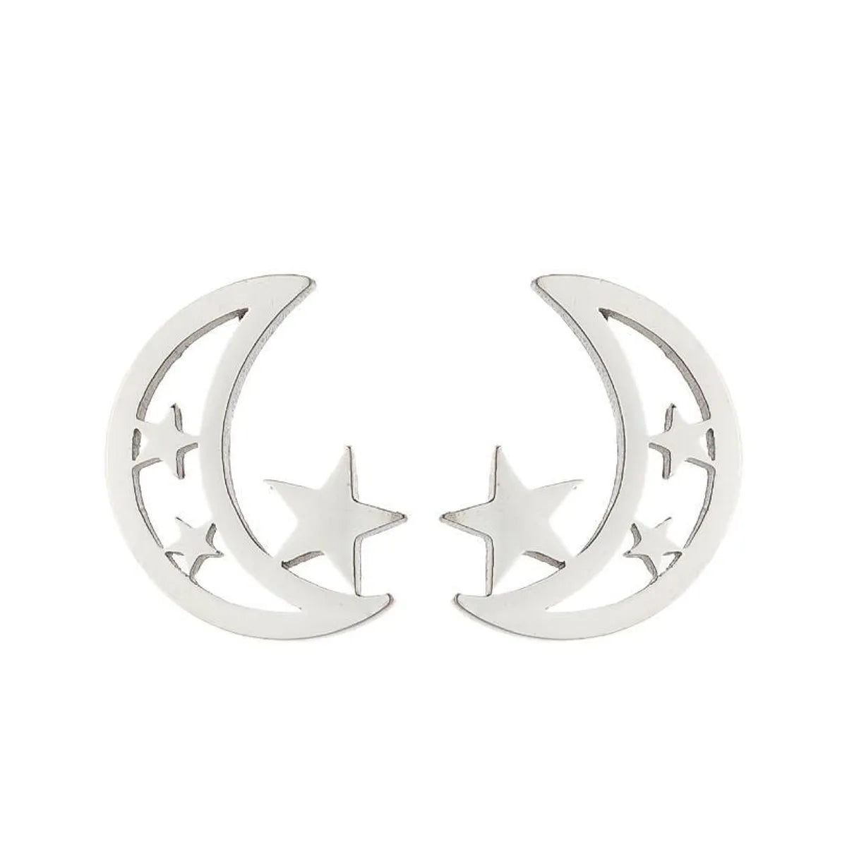 1 Pair Fashion Moon Heart Shape Snowflake Stainless Steel Ear Studs