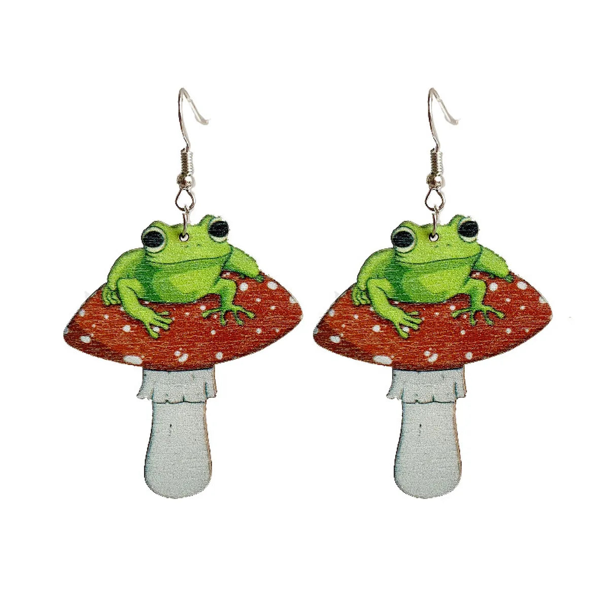 1 Pair Fashion Mushroom Frog Wood Patchwork Women's Drop Earrings