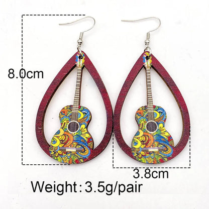 1 Pair Fashion Musical Instrument Wood Water Drop Women's Drop Earrings