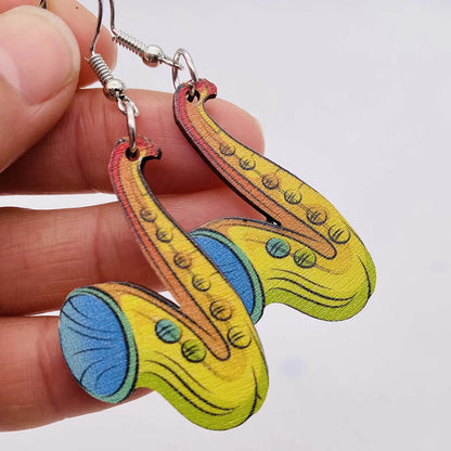 1 Pair Fashion Musical Instrument Wood Water Drop Women's Drop Earrings