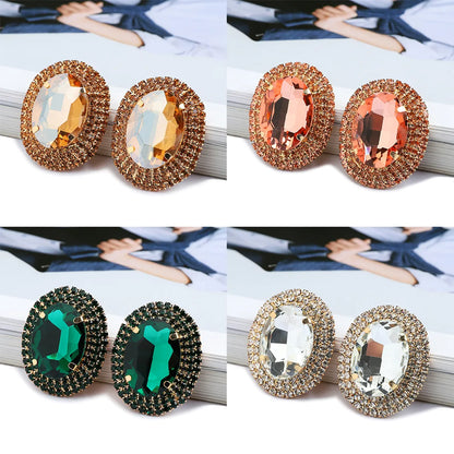 1 Pair Fashion Oval Metal Inlay Zircon Women'S Ear Studs